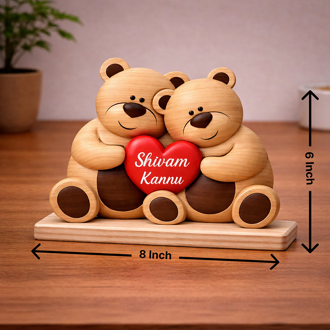 Personalized Teddy Bear Couple Wooden Name Stand - Image 2