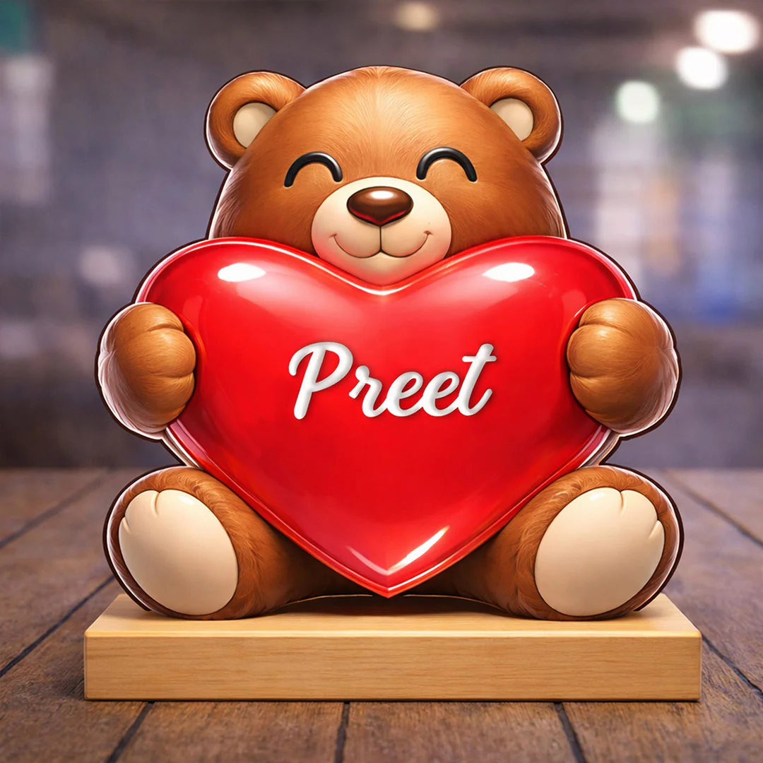 Personalized Teddy Bear Heart Wooden Stand