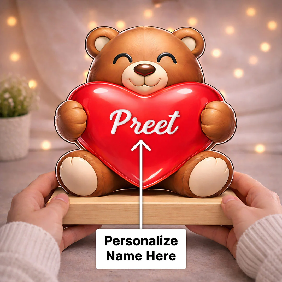 Personalized Teddy Bear Heart Wooden Stand - Image 3