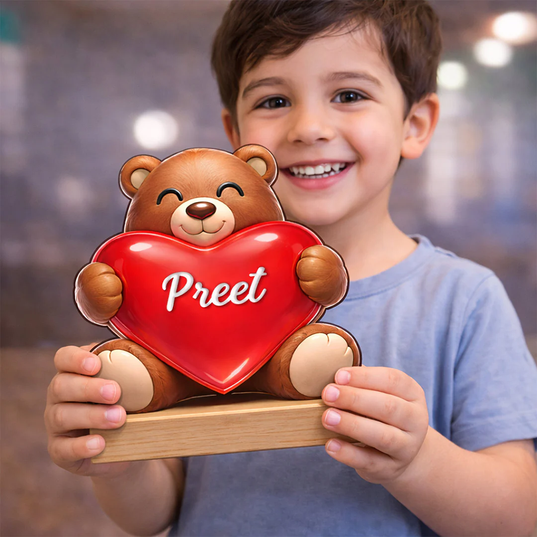 Personalized Teddy Bear Heart Wooden Stand - Image 4