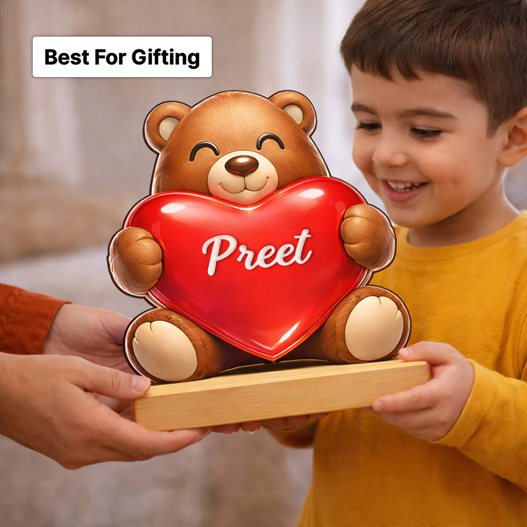 Personalized Teddy Bear Heart Wooden Stand - Image 5