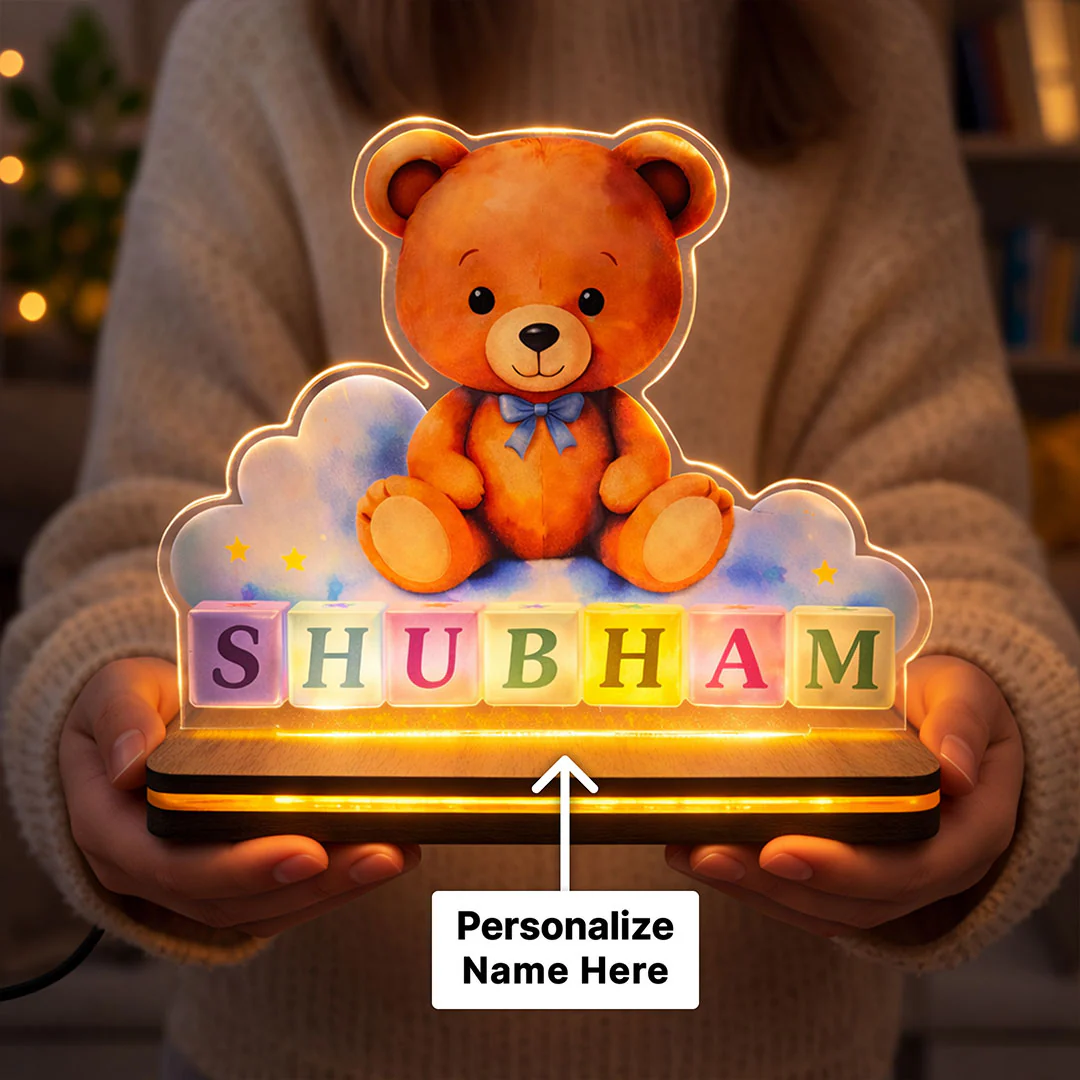 Personalized Teddy Name LED Acrylic Lamp-(7x5") - Image 2