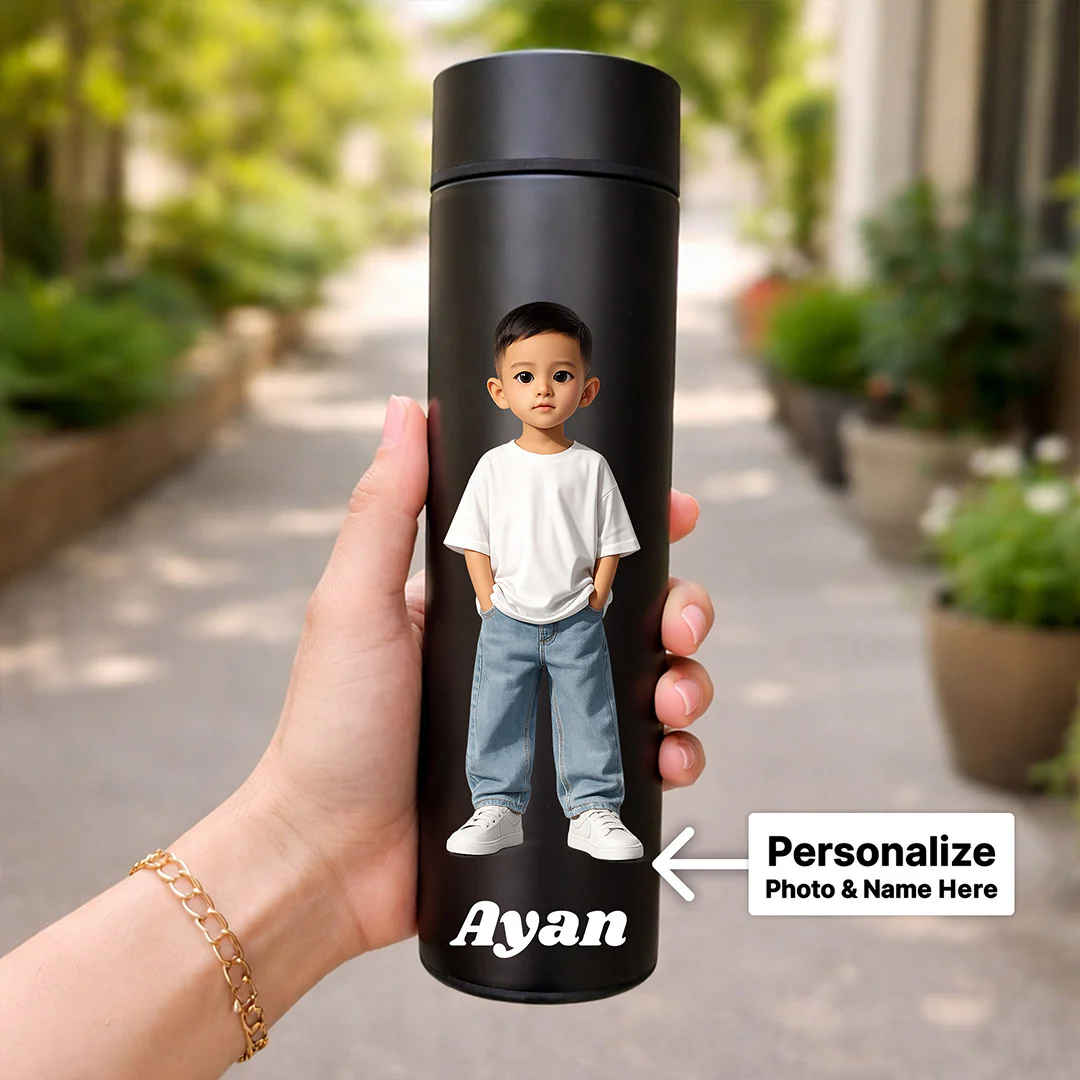 Personalized Temperature Water Bottle Matte Black for Kids(500ml) - Image 2
