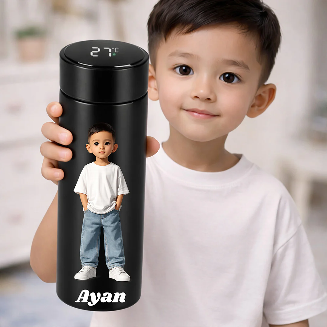 Personalized Temperature Water Bottle Matte Black for Kids(500ml) - Image 3