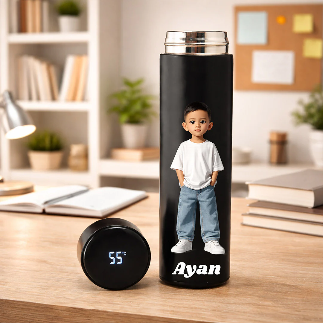 Personalized Temperature Water Bottle Matte Black for Kids(500ml) - Image 4