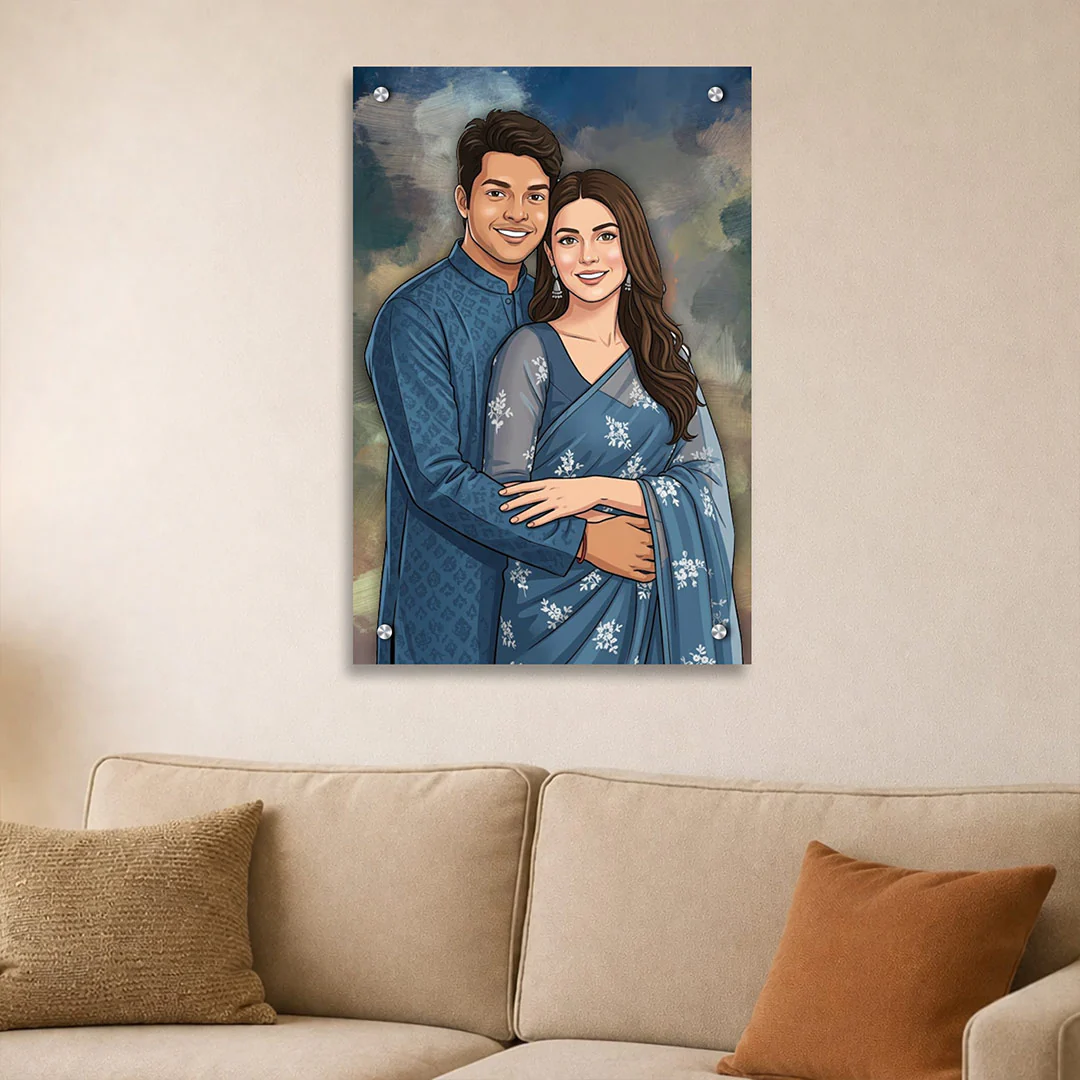 Personalized Toony Cartoon Acrylic Couple Wall Frame (24x36")
