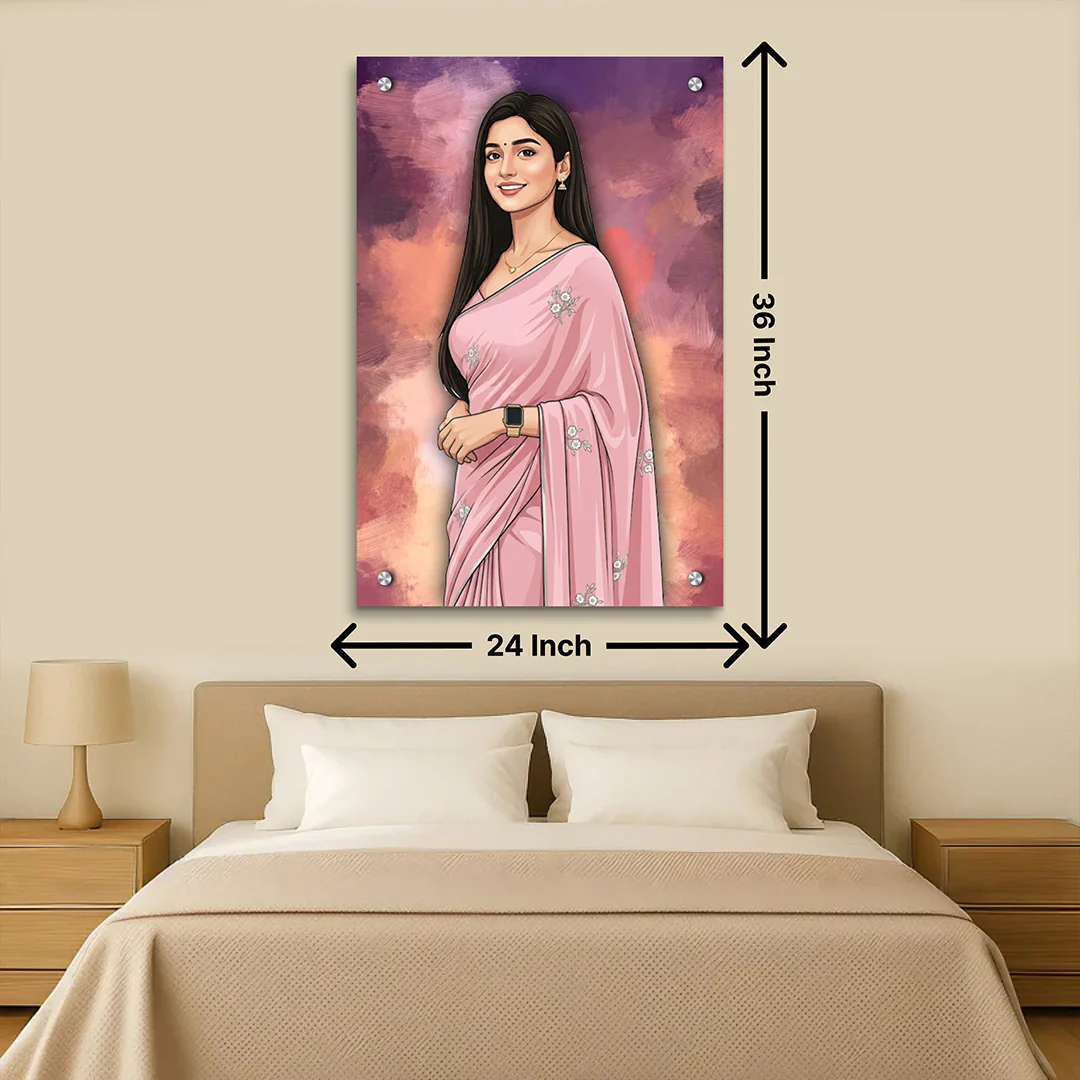 Personalized Toony Cartoon Acrylic Wall Frame for Girls (24x36 Inch) - Image 2
