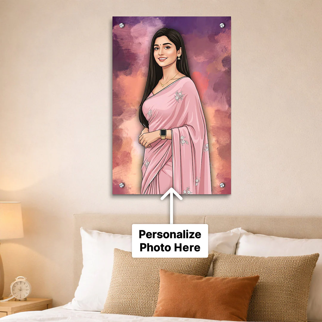 Personalized Toony Cartoon Acrylic Wall Frame for Girls (24x36 Inch) - Image 5