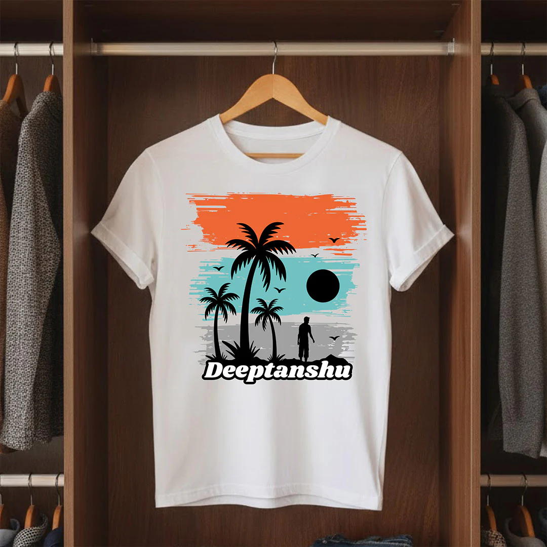 Personalized Tropical Sunset Silhouette White T-Shirt - Image 4