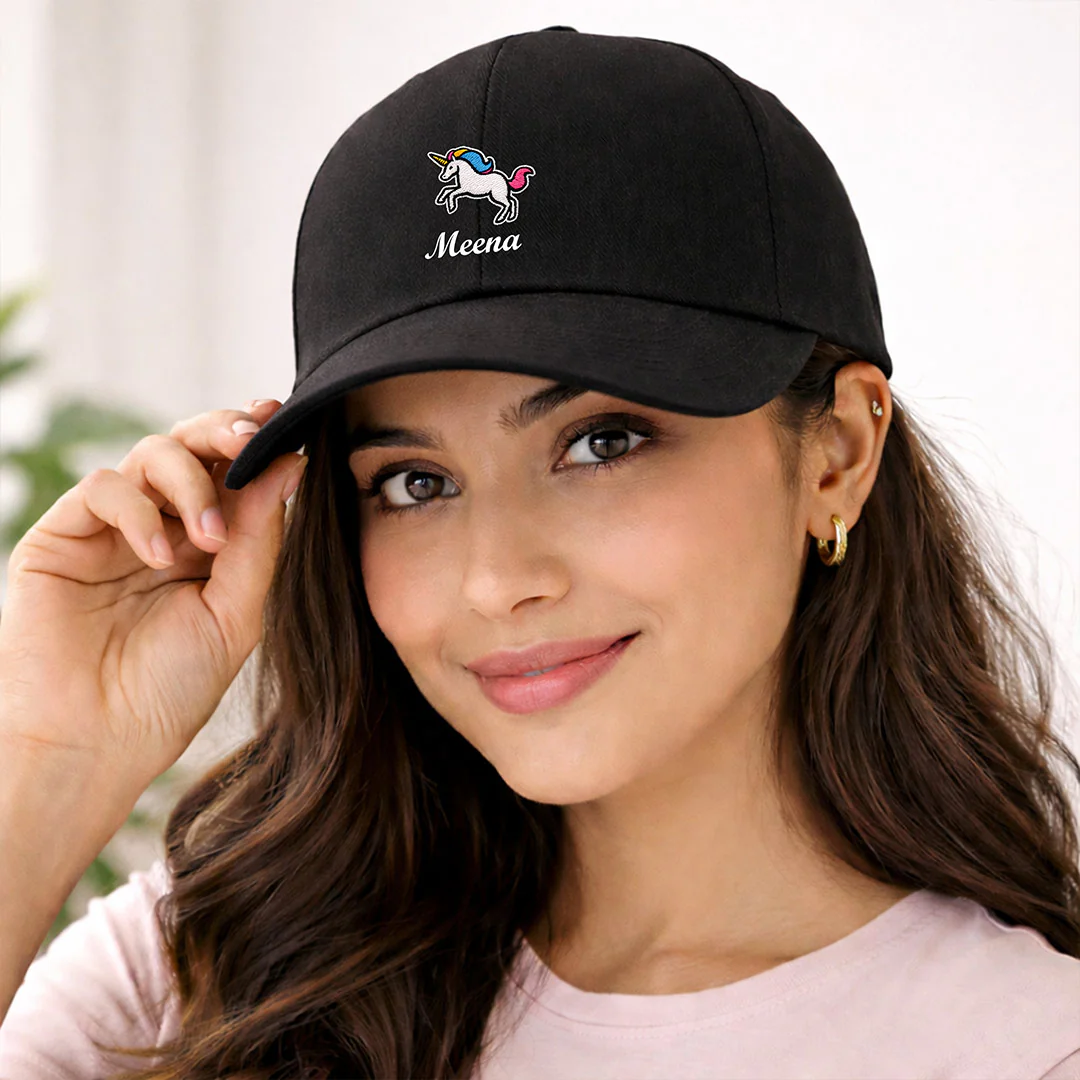 Personalized Unicorn Printed Black Cap - Image 5