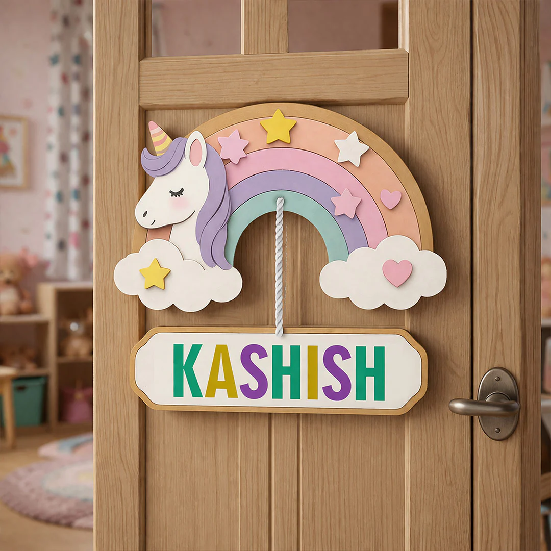 Personalized Unicorn Rainbow Name  Door Sign (8x9")
