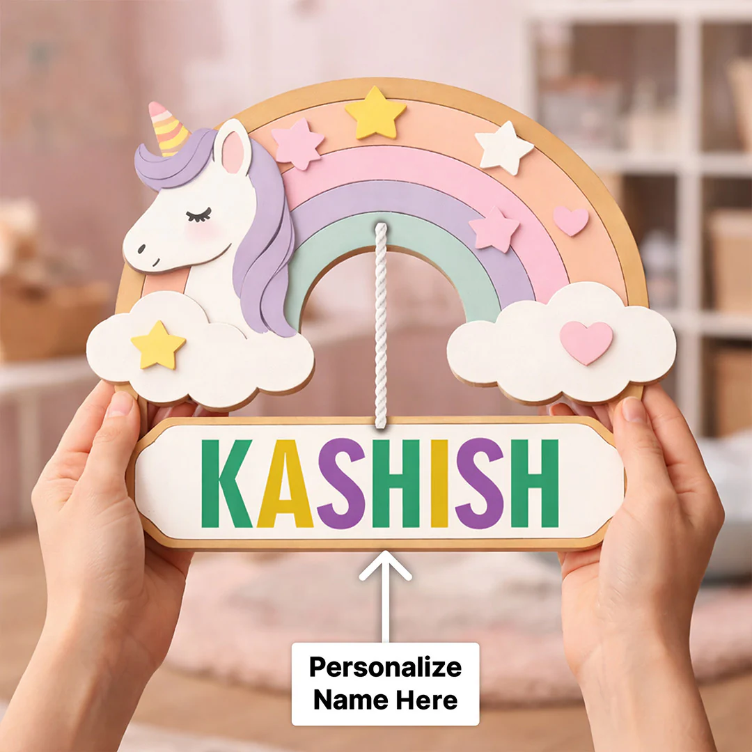 Personalized Unicorn Rainbow Name  Door Sign (8x9") - Image 2