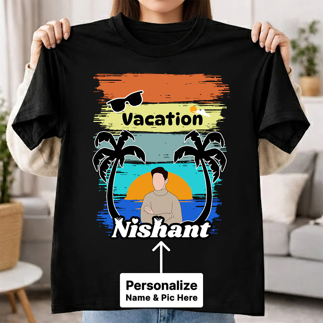 Personalized Vacation Theme Black T-Shirt - Image 2