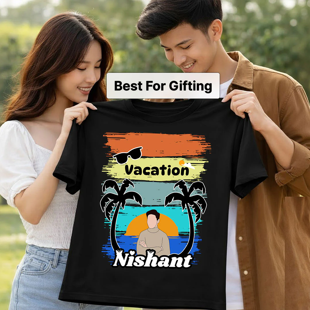 Personalized Vacation Theme Black T-Shirt - Image 3