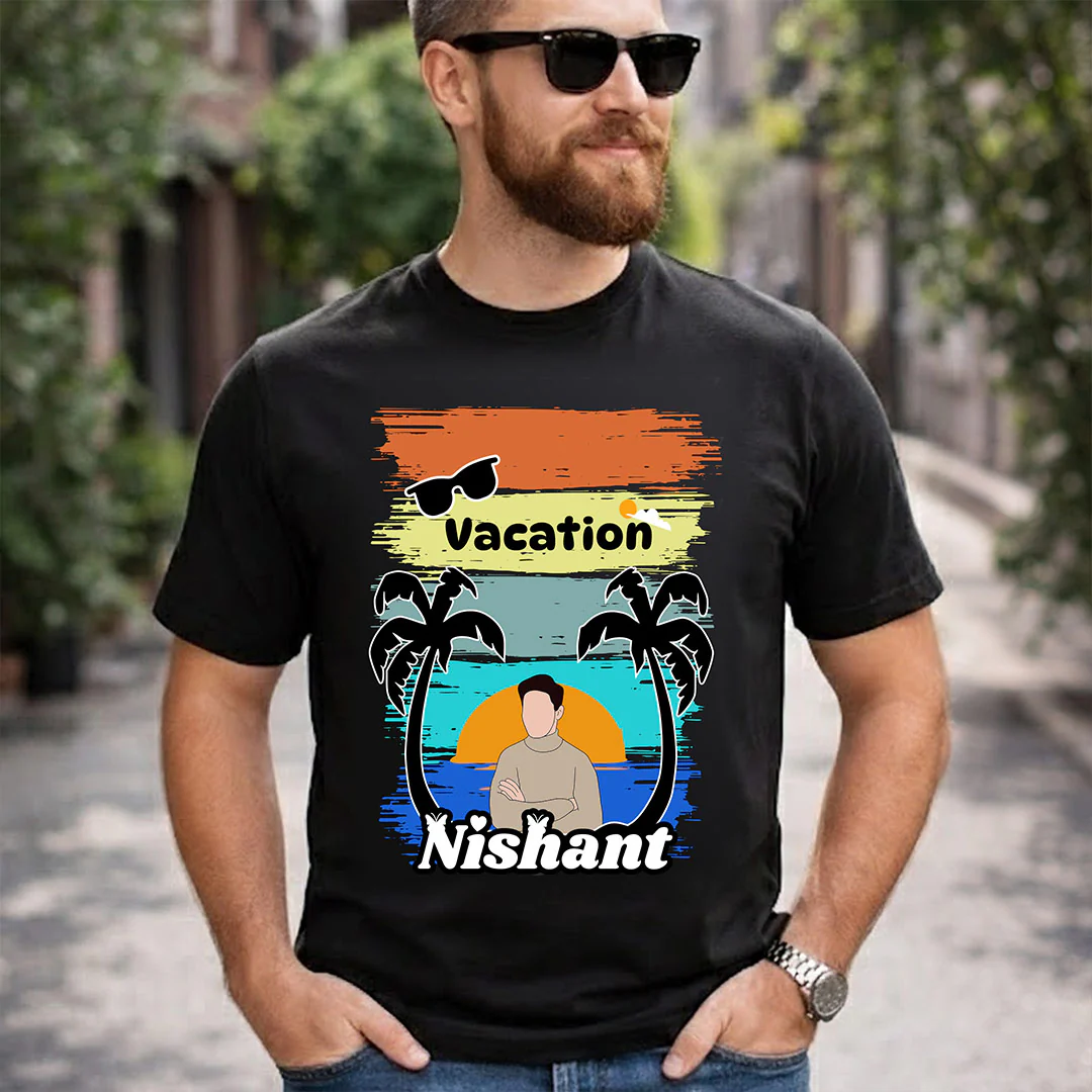 Personalized Vacation Theme Black T-Shirt - Image 4