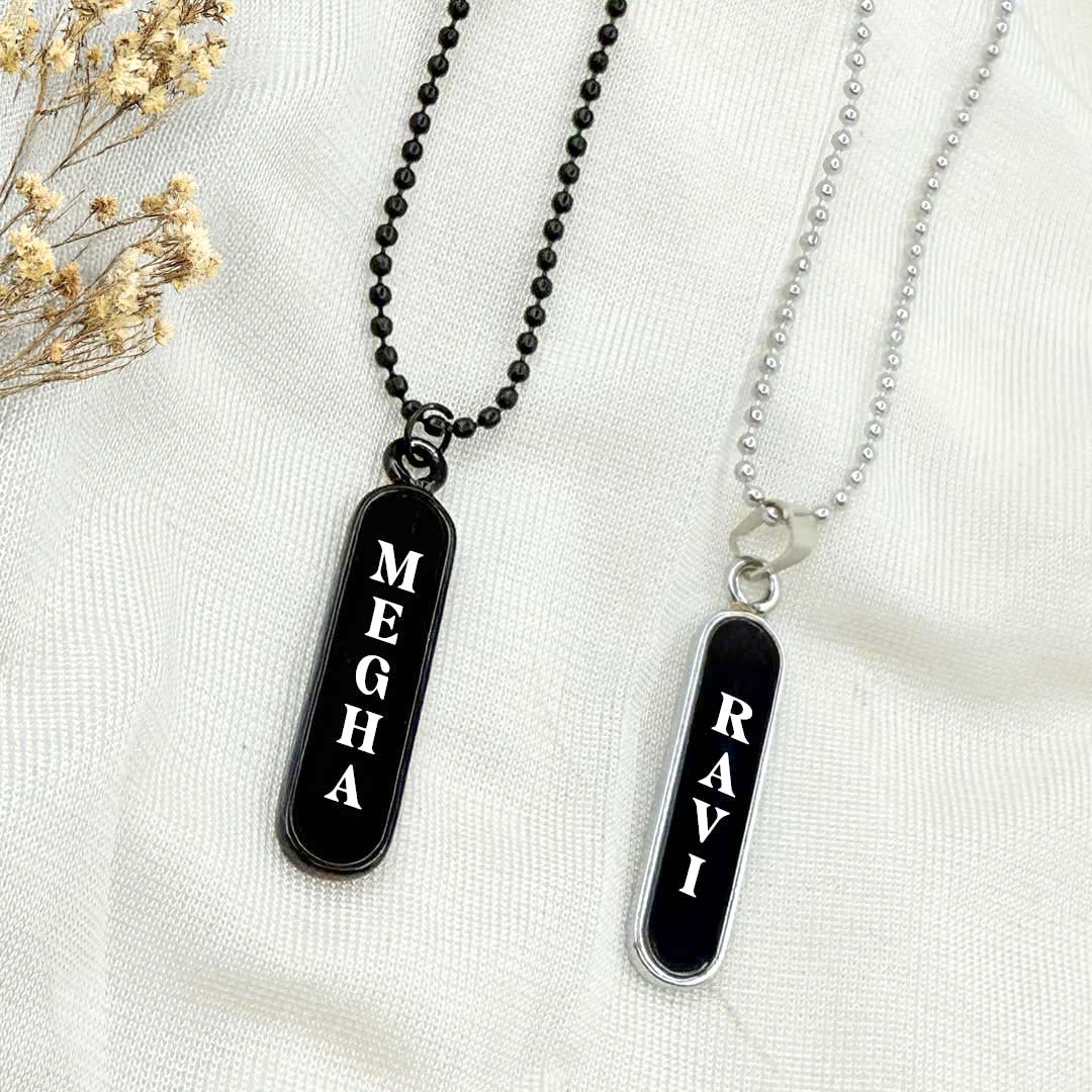 Personalized Vertical Name Pendant Necklace – Black & Silver Variants - Image 4