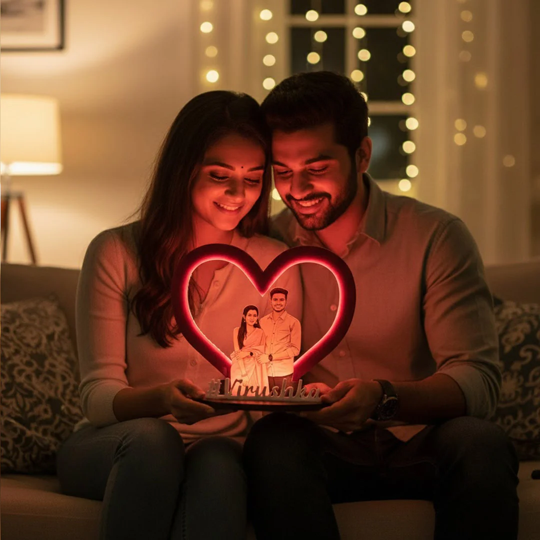 Personalized Warm Light Heart Couple Frame – 7×8.5" - Image 6