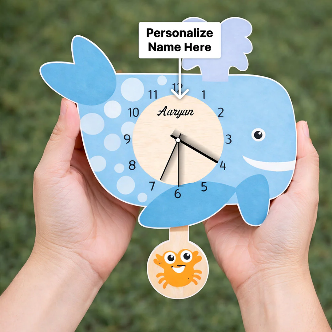 Personalized Whale Kids Wall Clock -12×14" - Image 2