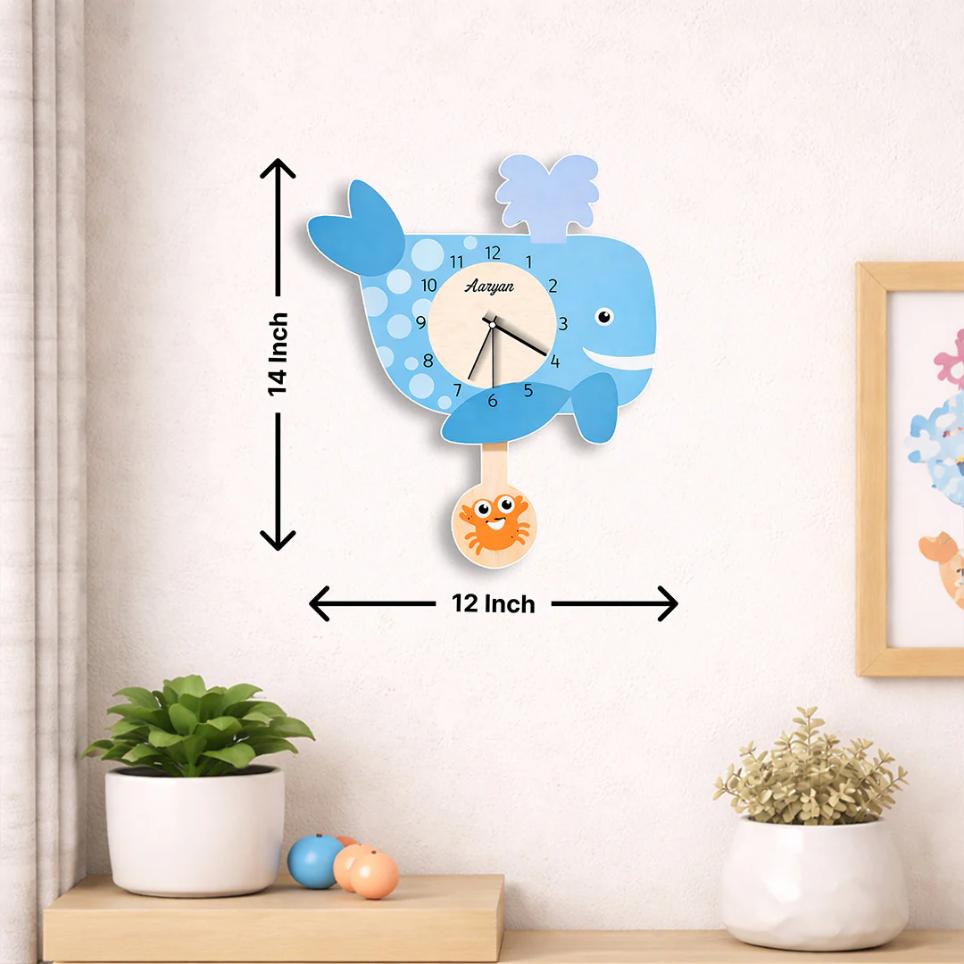 Personalized Whale Kids Wall Clock -12×14" - Image 3