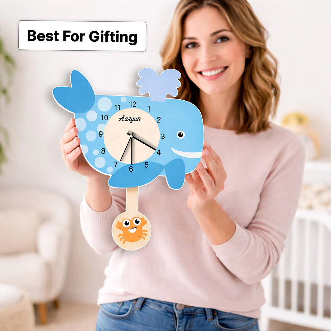 Personalized Whale Kids Wall Clock -12×14" - Image 4