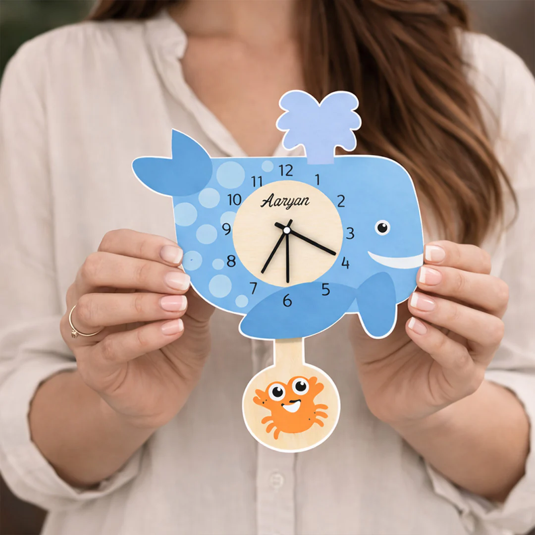 Personalized Whale Kids Wall Clock -12×14" - Image 5