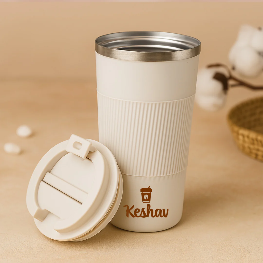 Personalized White Travel Coffee Tumbler