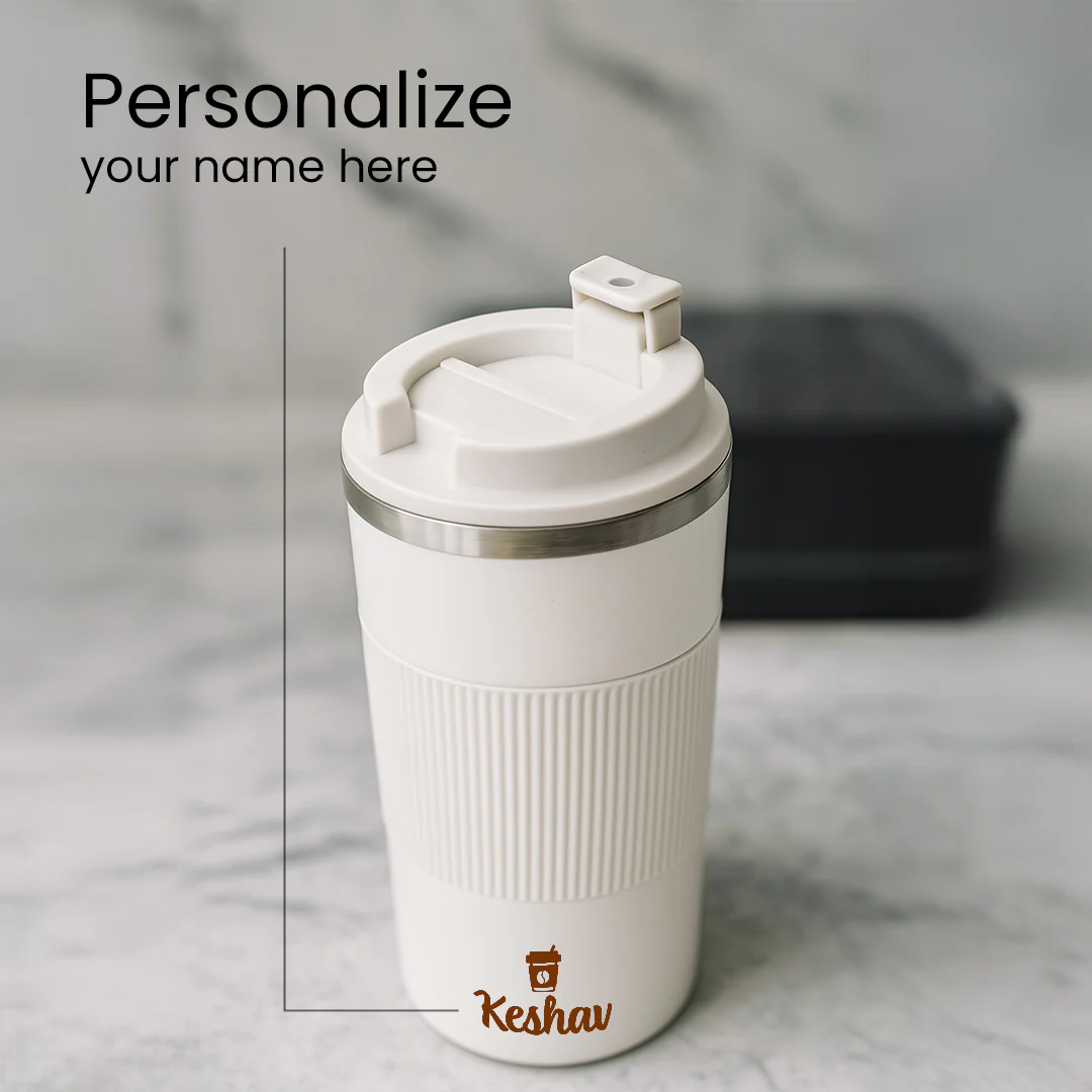 Personalized White Travel Coffee Tumbler - Image 2