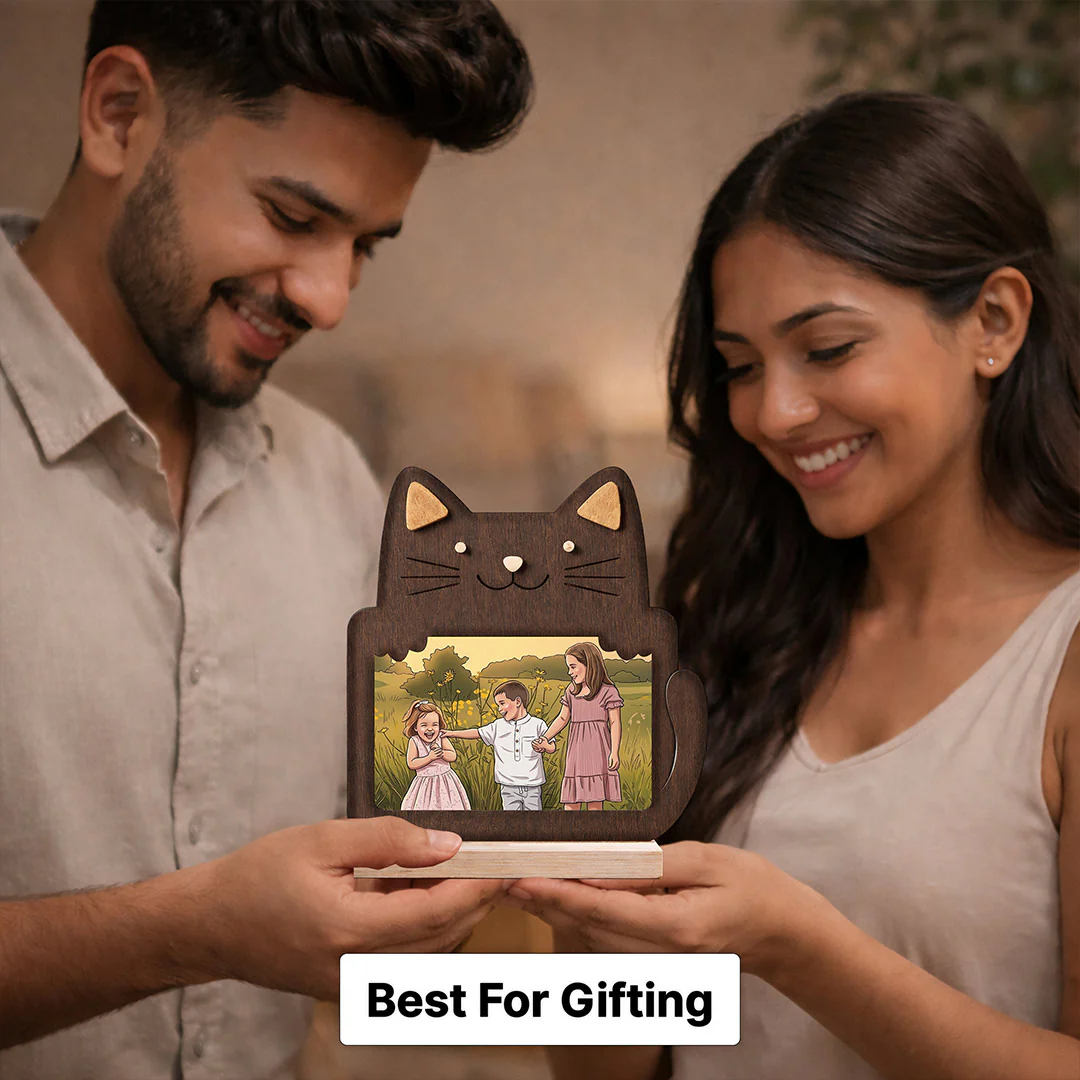 Personalized Wooden Cat Photo Frame Stand (6x6") - Image 4