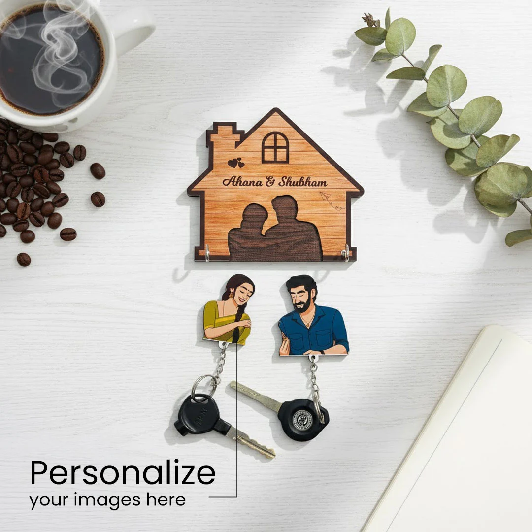 Personalized Wooden Couple Key Holder – 6x6” - Image 3