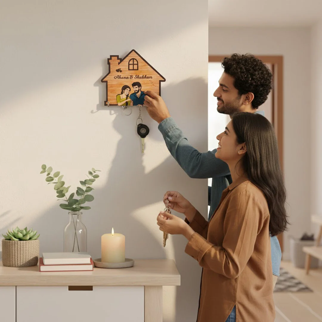 Personalized Wooden Couple Key Holder – 6x6” - Image 8