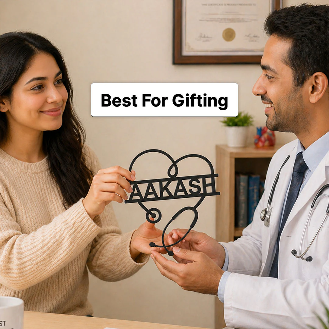 Personalized Wooden Doctor Name Wall Decor | Stethoscope Name Plate Gift for Doctors, Medical Students & Clinic Décor - 11x12" - Image 4
