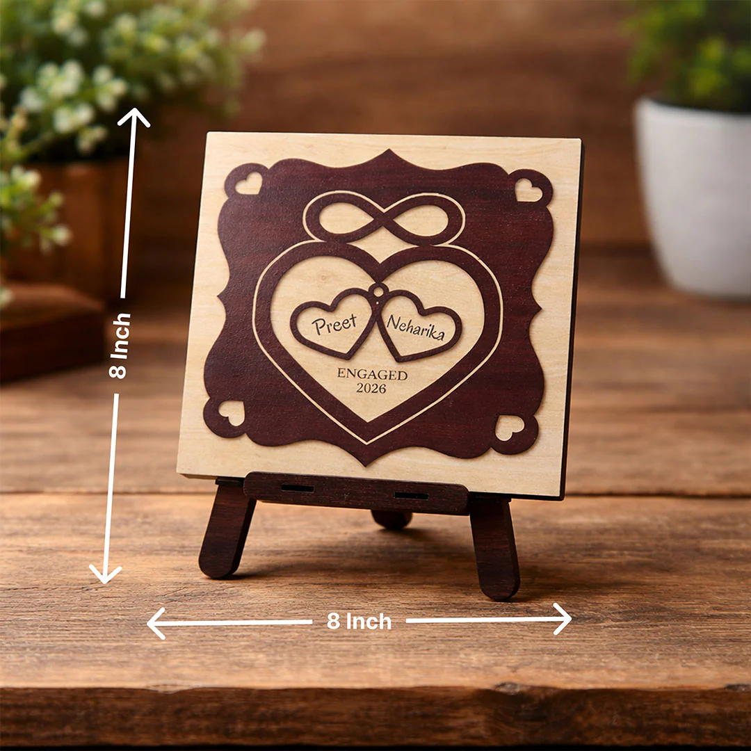 Personalized Wooden Engagement Name Plaque –8×8" - Image 2