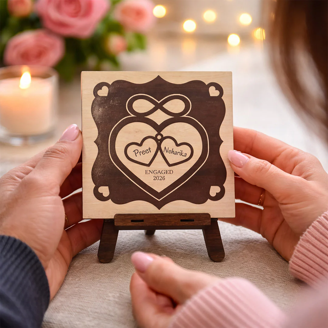 Personalized Wooden Engagement Name Plaque –8×8" - Image 3