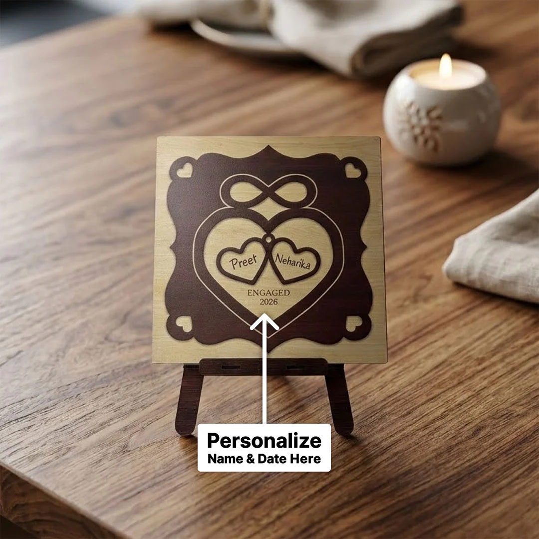 Personalized Wooden Engagement Name Plaque –8×8" - Image 4