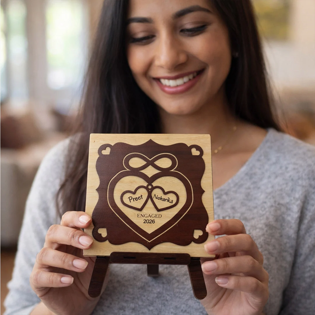 Personalized Wooden Engagement Name Plaque –8×8" - Image 5