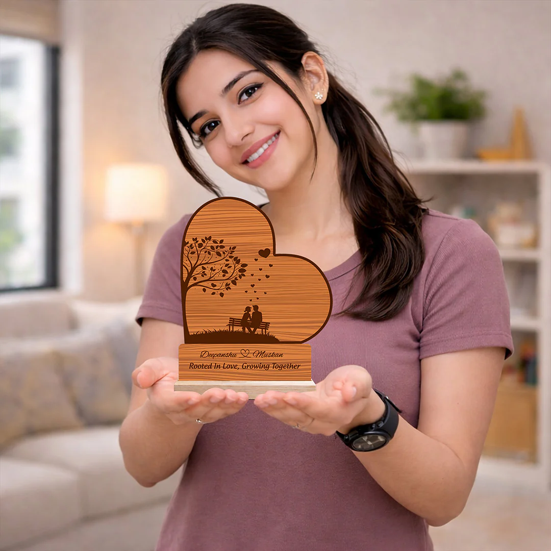 Personalized Wooden Heart Couple Name Table Top with Custom Message (6x7") - Image 5