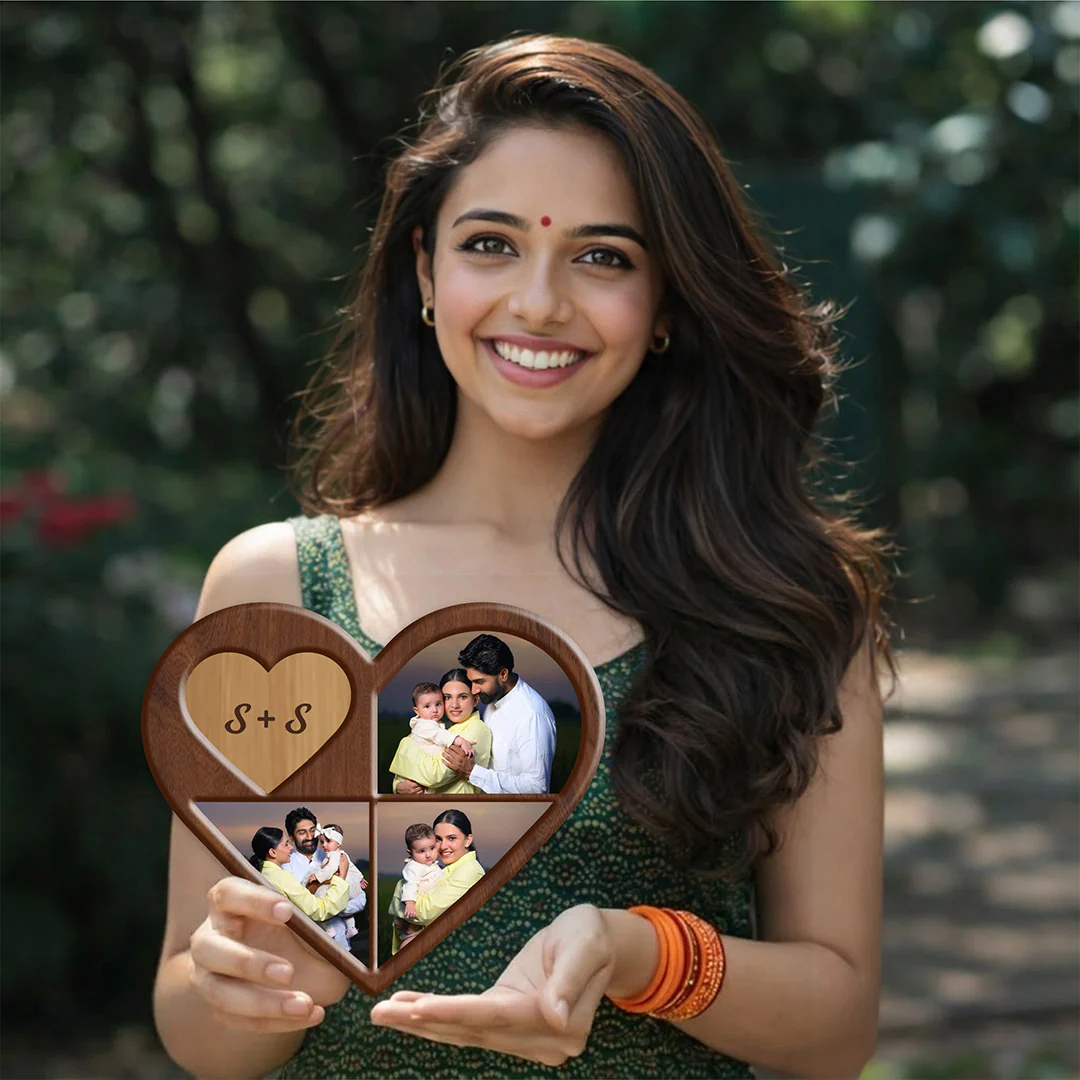 Personalized Wooden Heart Photo Collage Wall Frame (8x12") - Image 4