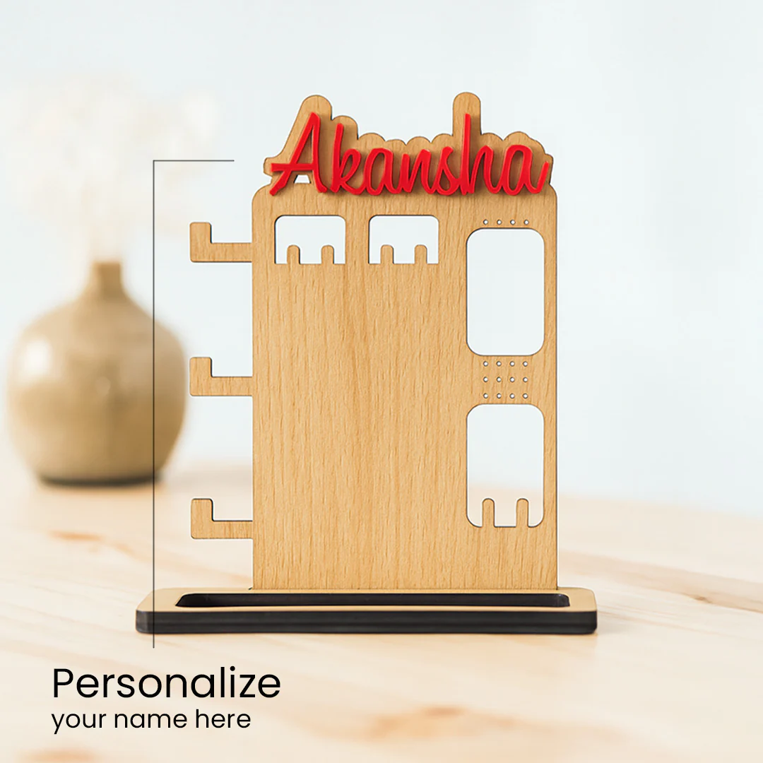 Personalized Wooden Jewellery Organizer Stand - Image 2