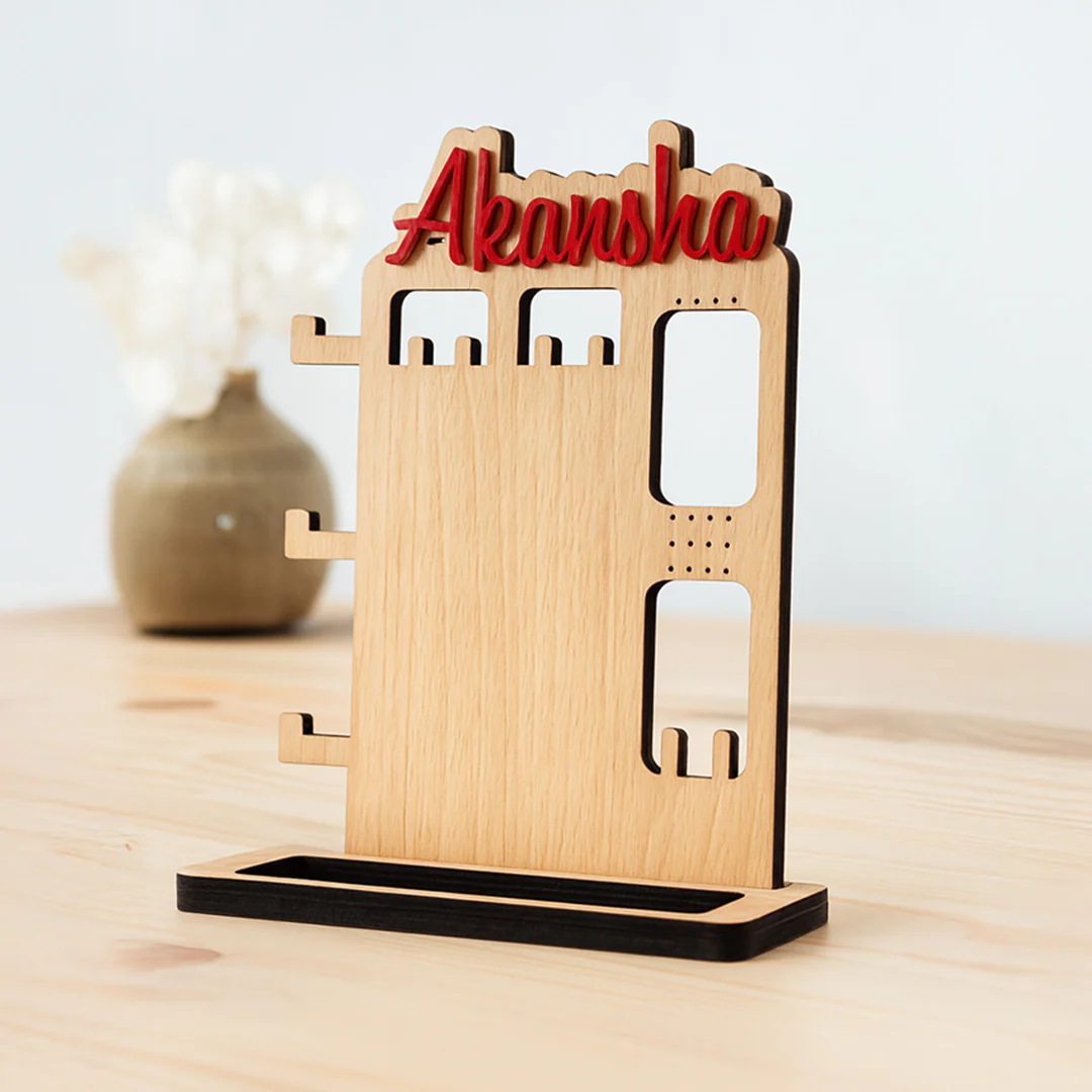 Personalized Wooden Jewellery Organizer Stand - Image 3