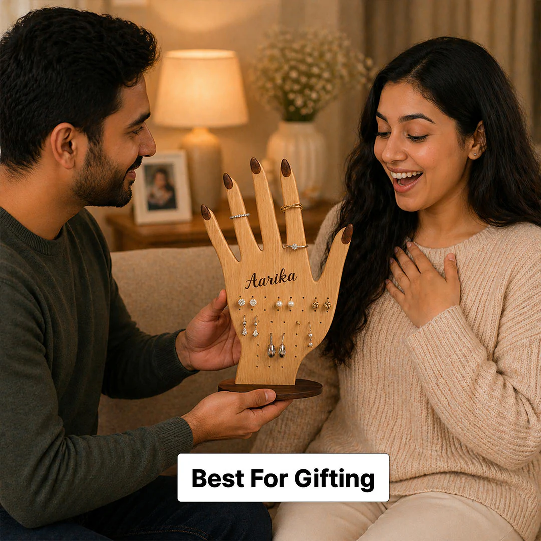 Personalized Wooden Jewellery Organizer Stand| 5x8" - Image 4