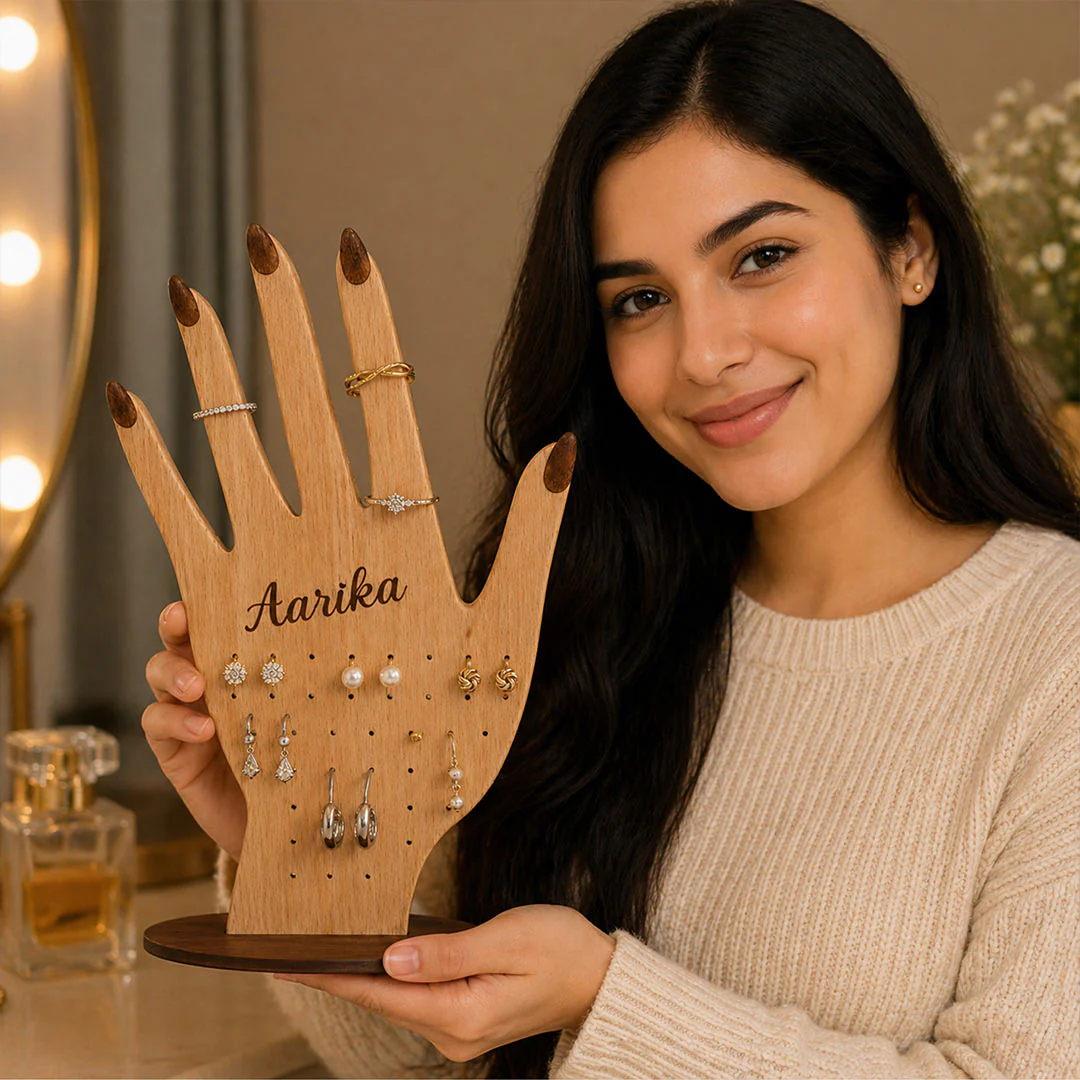 Personalized Wooden Jewellery Organizer Stand| 5x8" - Image 5
