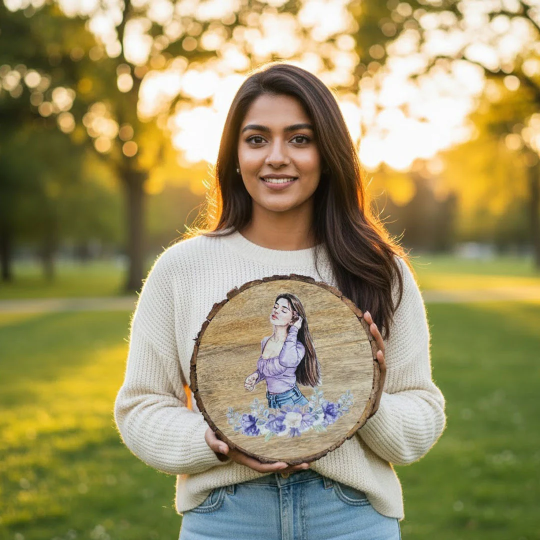 Personalized Wooden Slice (8×8 Inch) with Watercolor Art - Image 6