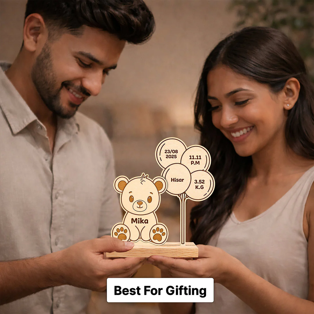 Personalized Wooden Teddy Bear Baby Birth Details Frame | Memory Keepsake Gift for Baby Boy & Girl - 7x7.5" - Image 4