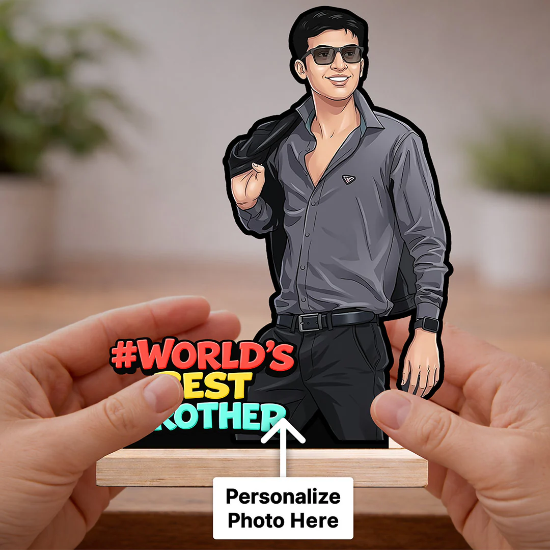 Personalized “World’s Best Brother” Wooden Cartoon Cutout Stand (6x8") - Image 3