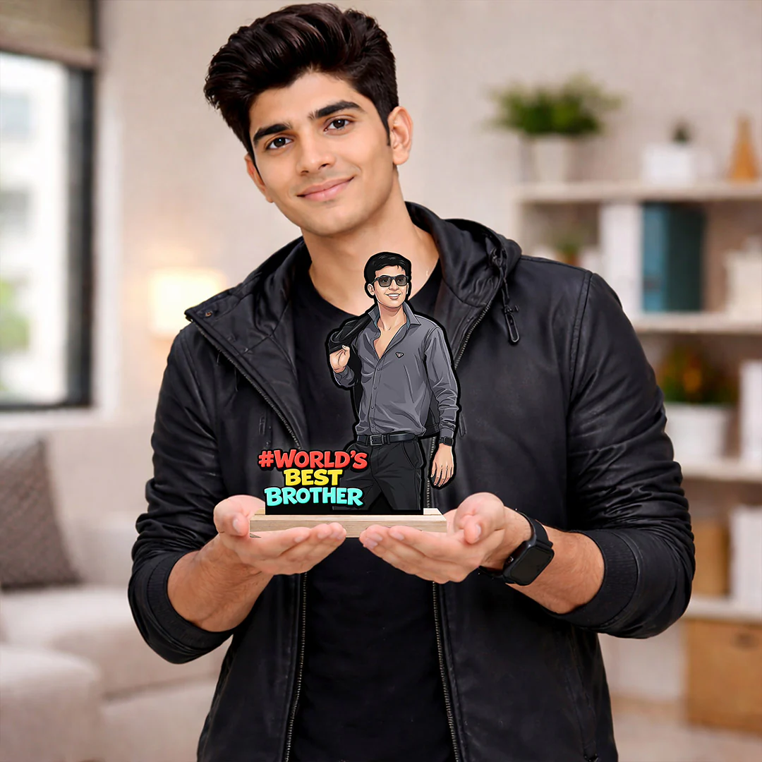 Personalized “World’s Best Brother” Wooden Cartoon Cutout Stand (6x8") - Image 4