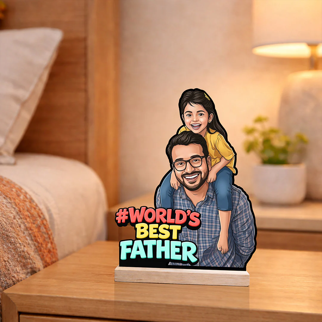 Personalized “World’s Best Father” Wooden Cartoon Cutout Stand (6x8")