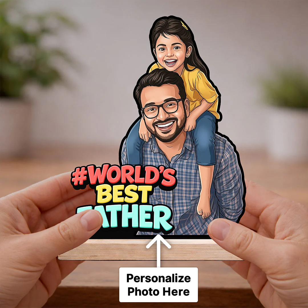 Personalized “World’s Best Father” Wooden Cartoon Cutout Stand (6x8") - Image 2