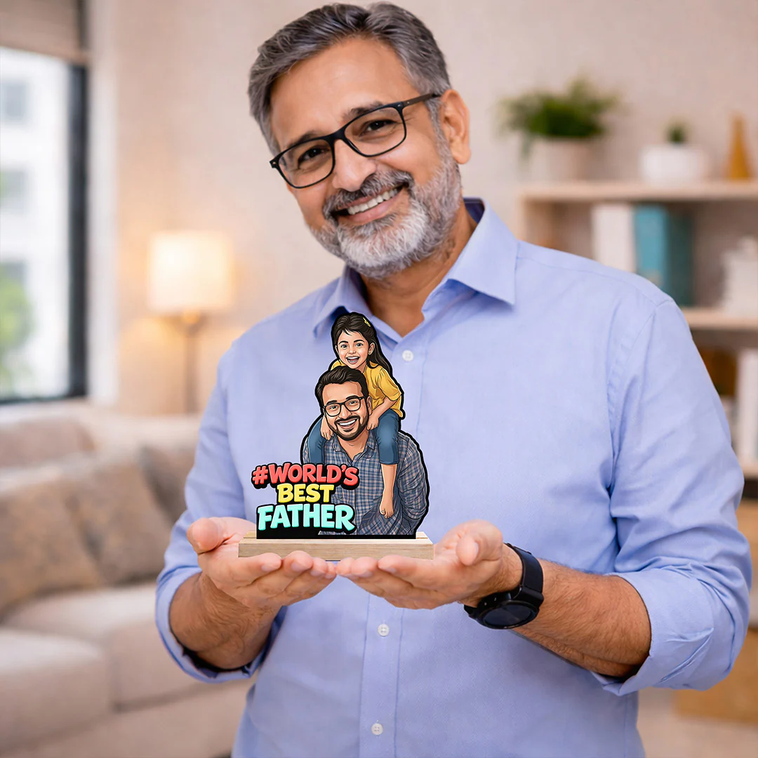 Personalized “World’s Best Father” Wooden Cartoon Cutout Stand (6x8") - Image 4