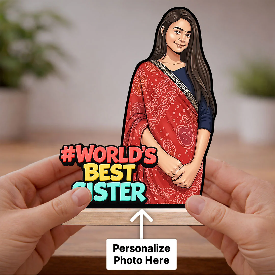 Personalized “World’s Best Sister” Wooden Cartoon Cutout Stand (6x8") - Image 3