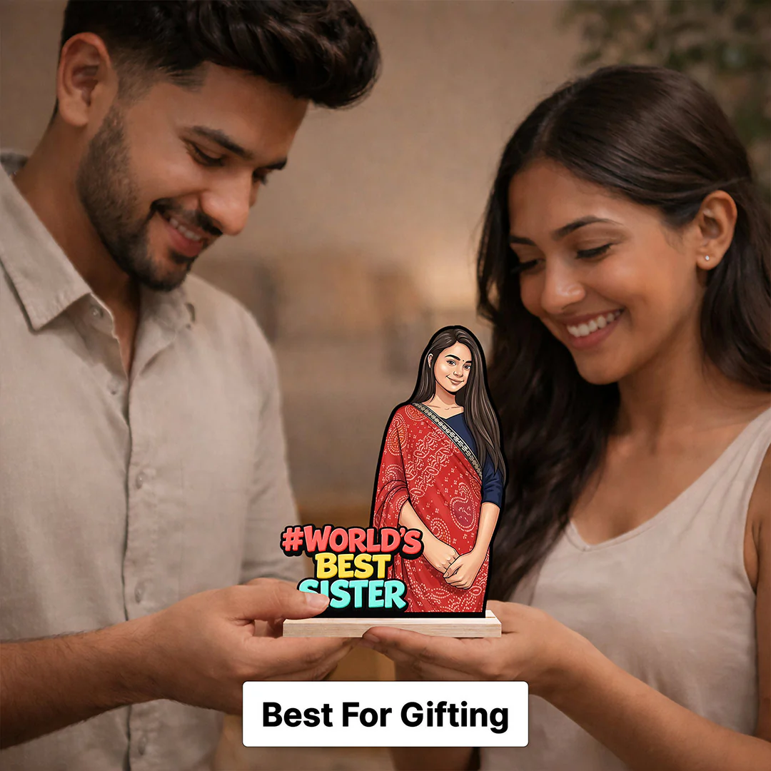 Personalized “World’s Best Sister” Wooden Cartoon Cutout Stand (6x8") - Image 5